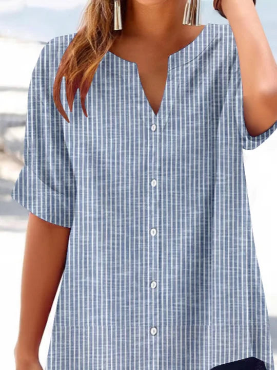 Women's Striped Printed Casual Short Sleeve Shirt