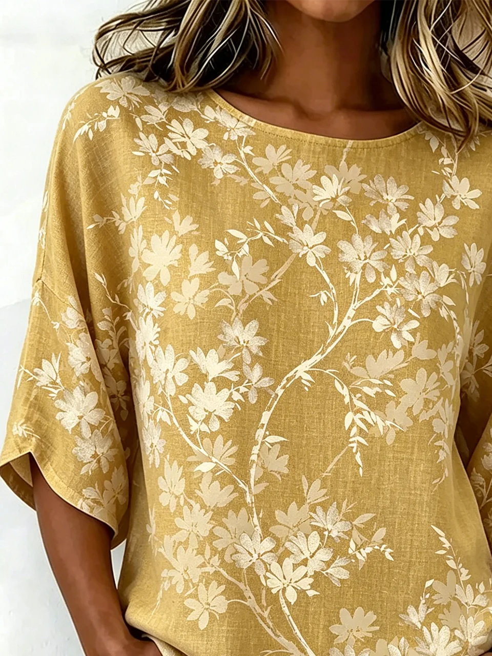 Loose Elegant Leaf Crew Neck Shirt