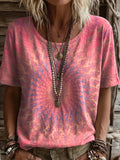 Women's Short Sleeve T-shirt Summer Pink Abstract Printing Jersey Crew Neck Daily Going Out Casual Top