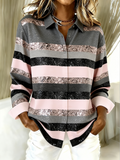 Striped Shirt Collar Loose Simple Shirt