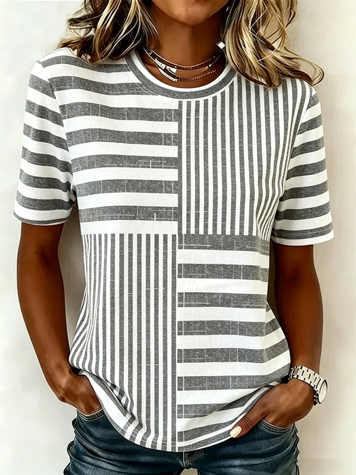 Striped Casual Cotton-Blend T-Shirt