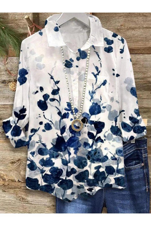 Vintage Collared Floral Print Long Sleeve Shirt