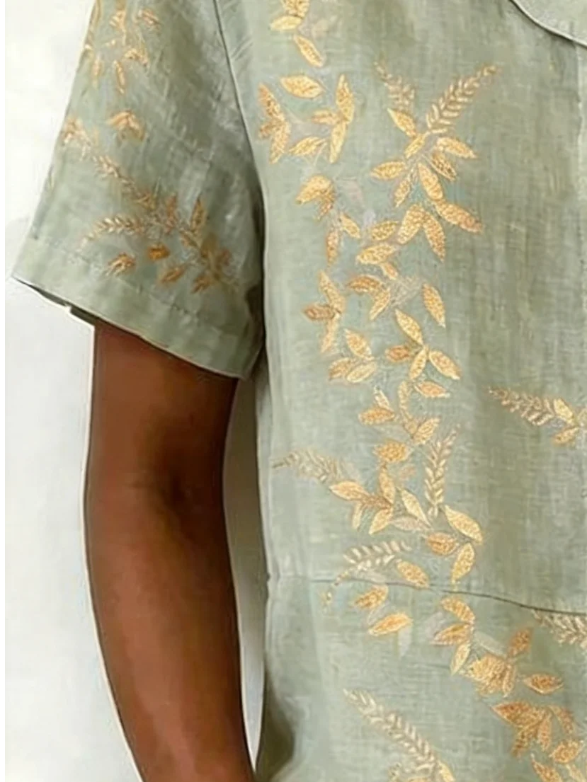 Elegant Floral Shawl Collar Loose Shirt