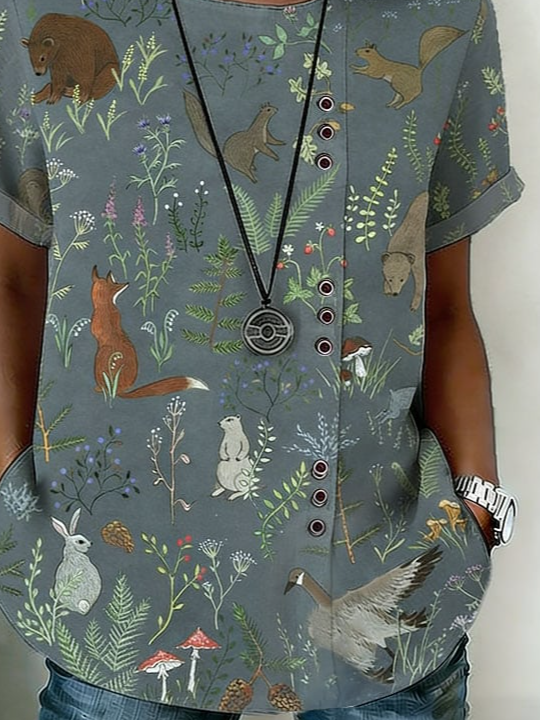 Linen Blend Vintage Crew Neck Shirt