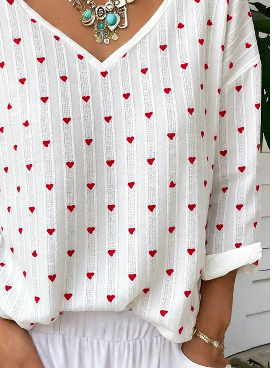 Loose V Neck Vintage Jersey T-Shirt