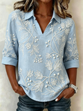 Floral Loose Vintage Shawl Collar Shirt