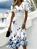 Elegant Gradient Pattern Regular Fit V Neck Dress With No