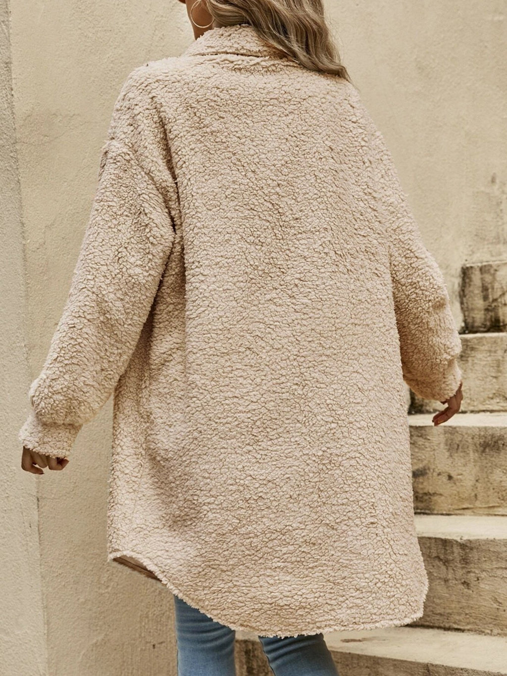 Fluff/Granular Fleece Fabric Plain Shawl Collar Elegant Coat