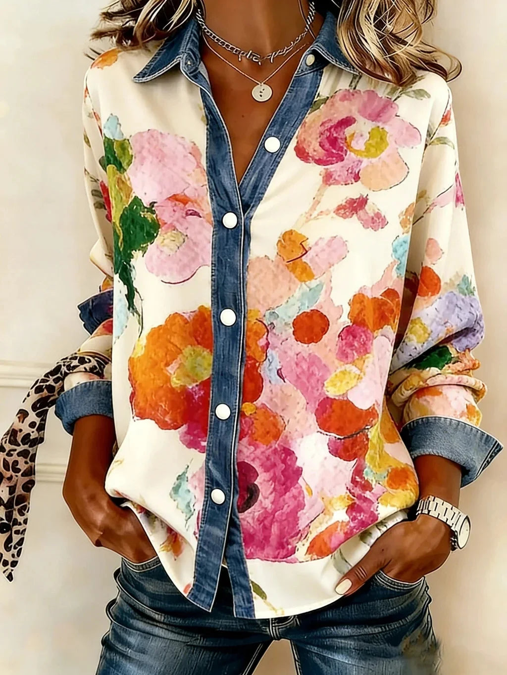 Floral Shirt Collar Loose Casual Shirt