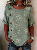 Linen Blend Vintage Loose Floral Shirt
