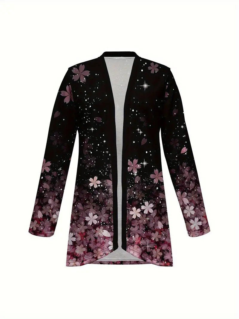 Women's Elegant Lightweight Cardigan Gradient Pattern Print Long Sleeve Jacket