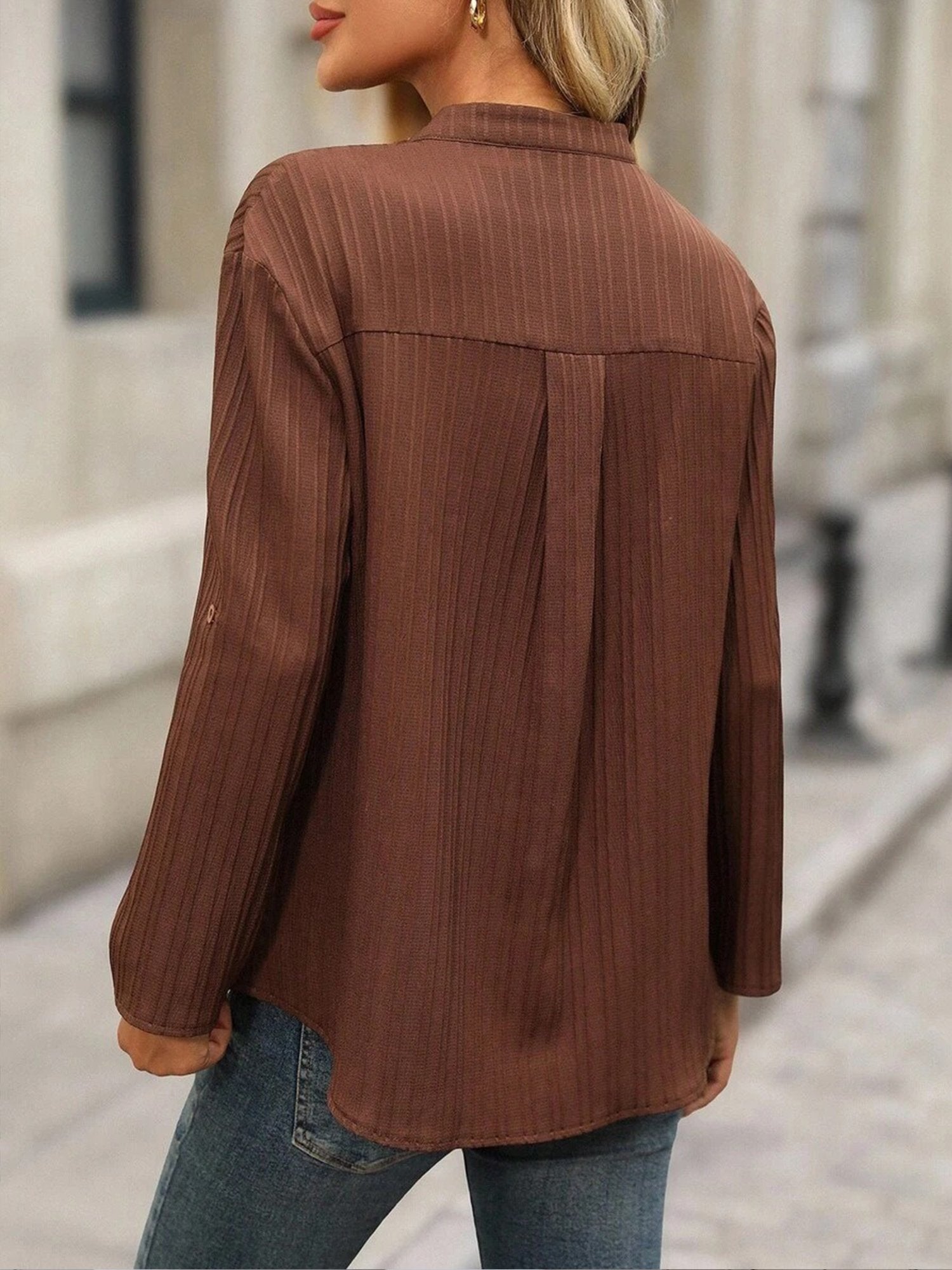 Casual Plain V Neck Blouse