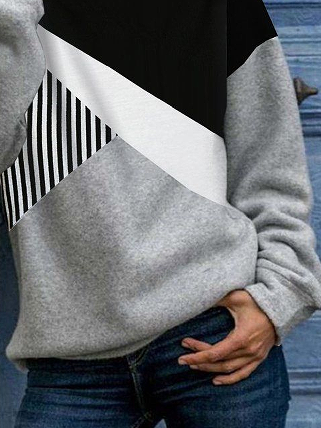 Women's Colorblock Printed Casual Long-Sleeved Hooded Sweatshirt