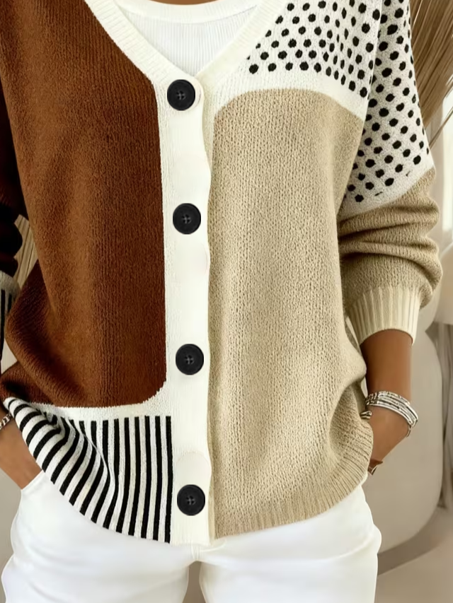 Women's Abstract Print Casual V-Neck Cardigan