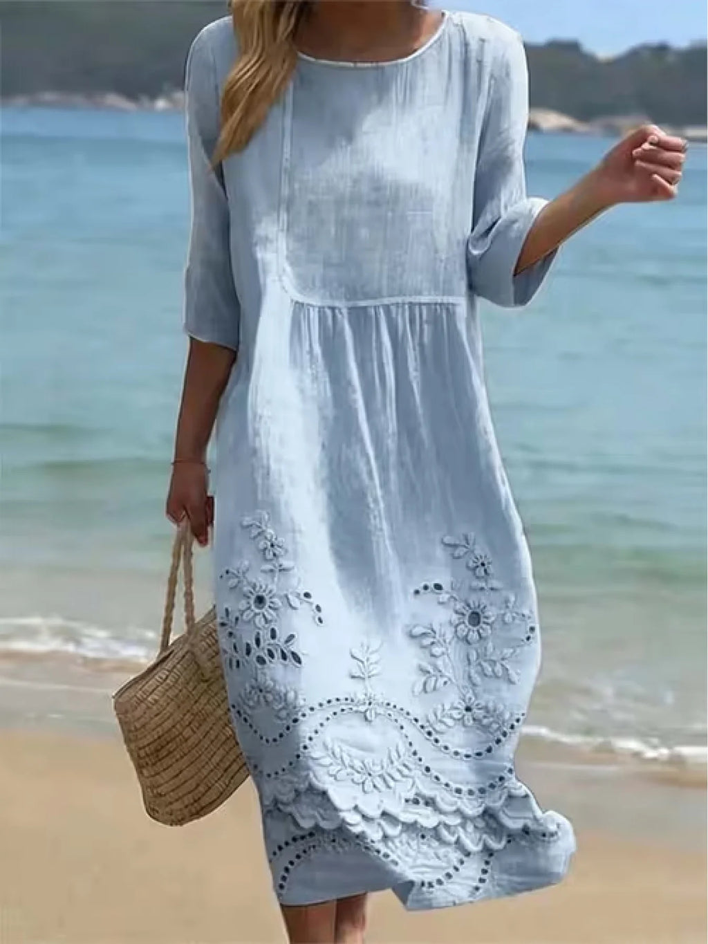 Linen Blend Vintage Floral Dress With No