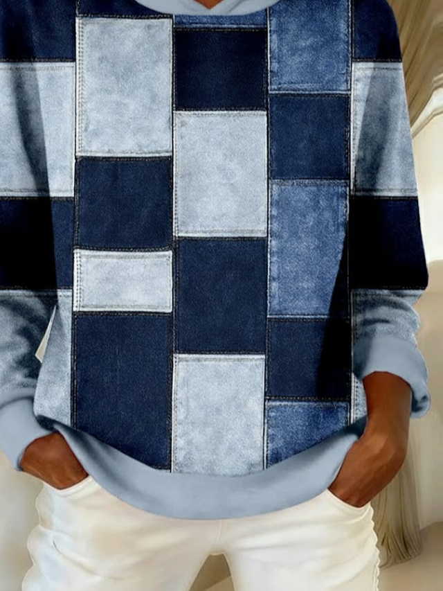 Abstract Plaid Casual Printing Hoodie Hoodie