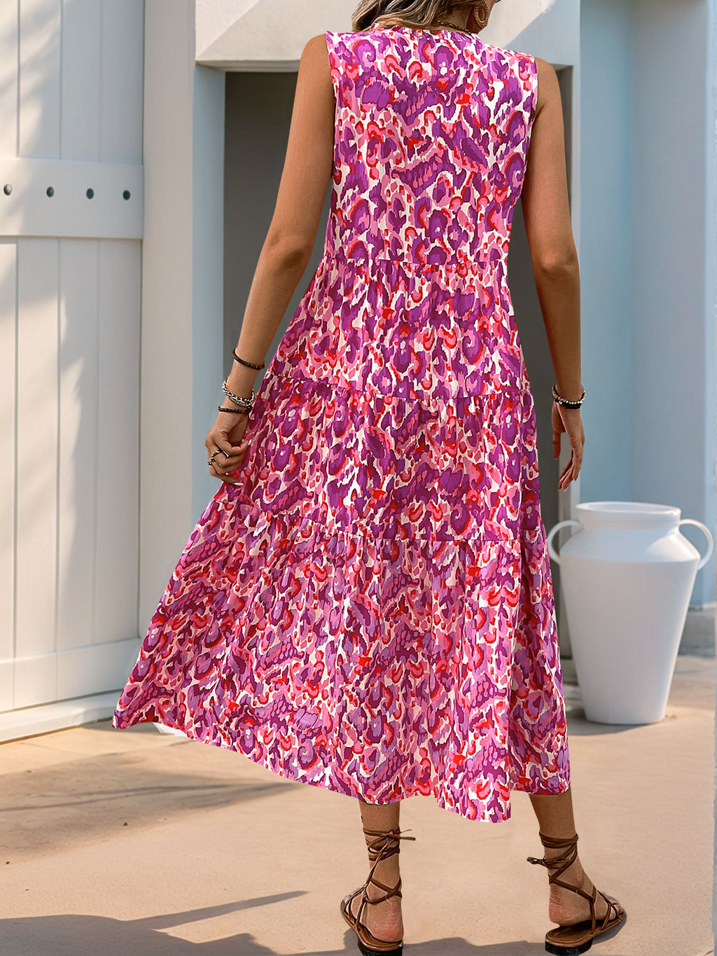 Ethnic Geometry Casual Viscose V Neck Sleeveless Vacation Summer Elegant Maxi Dress