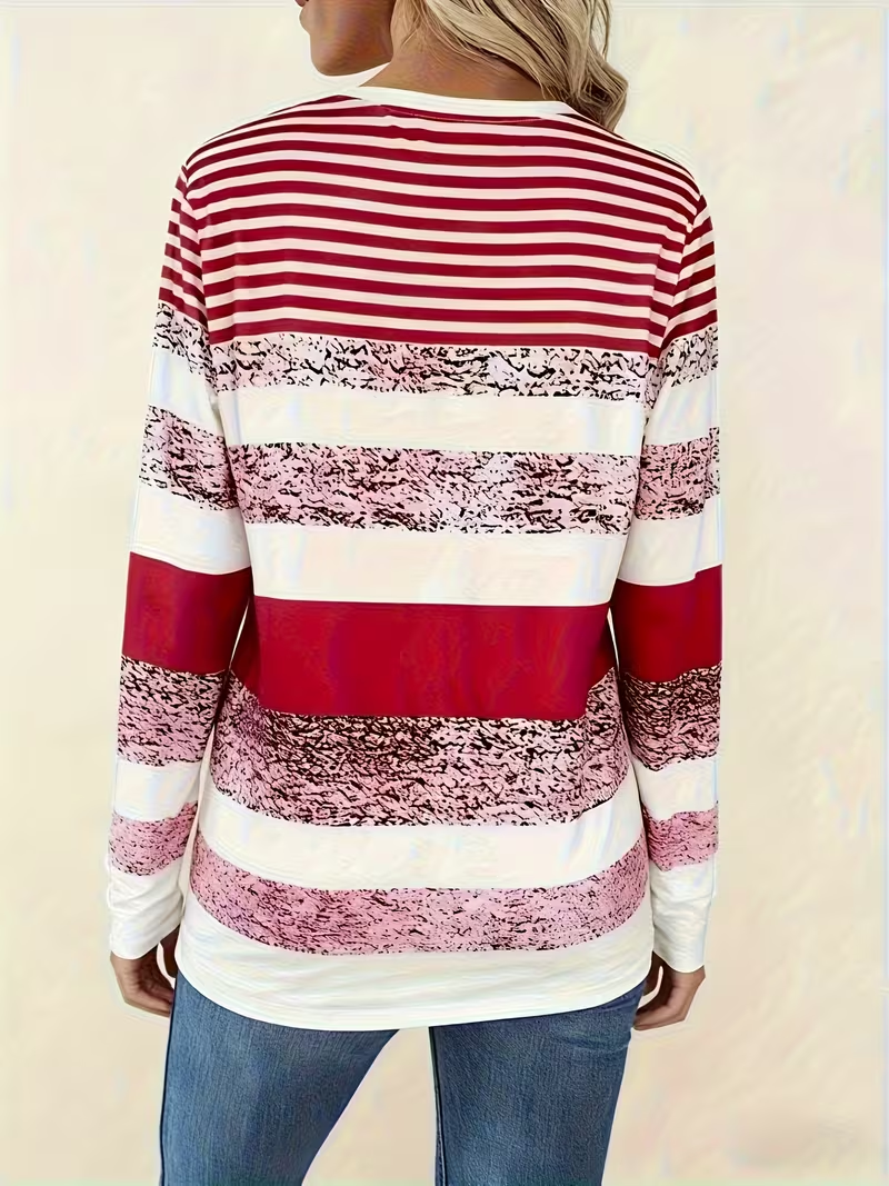 Women's Long Sleeve T-shirt Spring/Fall Red Abstract Stripes Printing Jersey Crew Neck Daily Going Out Casual Top