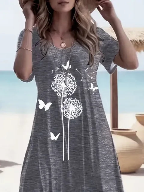 Women's Floral Print Casual Round Neck Short Sleeve Dress
