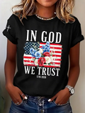 Women's Short Sleeve T-shirt Summer Black Independence Day (Flag) Printing Jersey Crew Neck Daily Going Out Casual Top