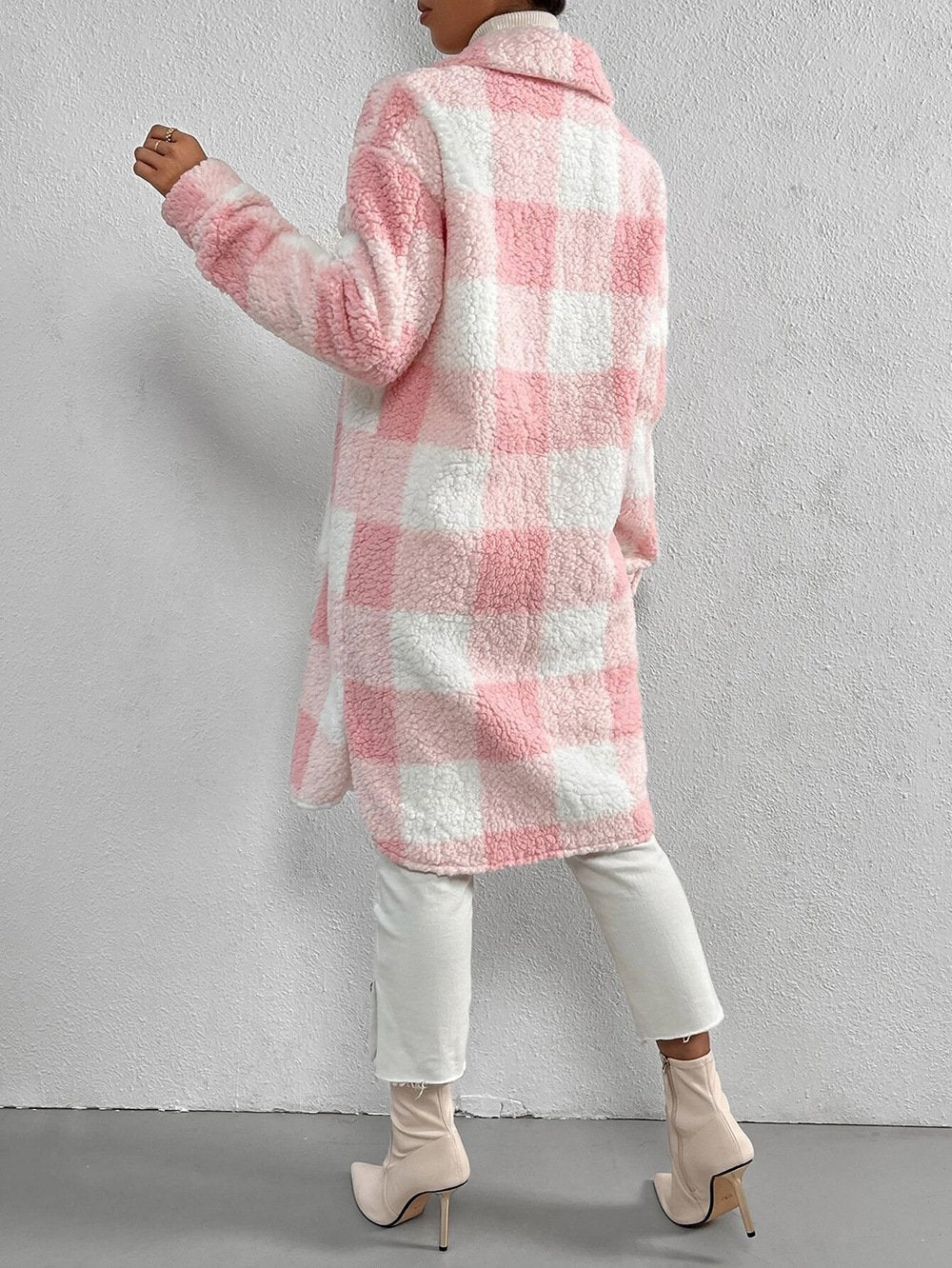 Lady Romance Buckle Coral Velvet Shawl Collar Coat