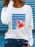 Women's Long Sleeve T-shirt Spring/Fall White Striped Printing Jersey Crew Neck Daily Going Out Casual Top