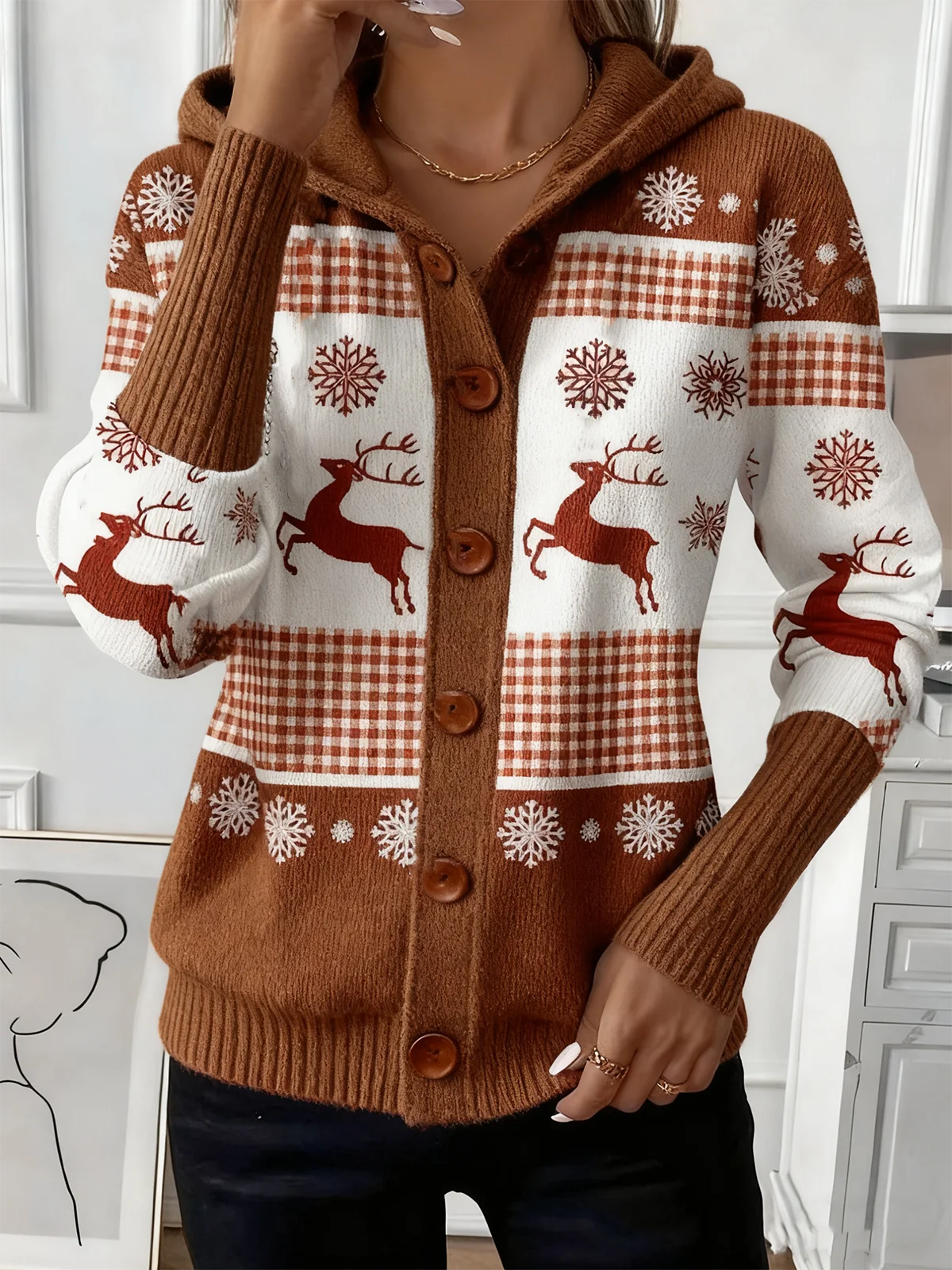 Geometric Casual Wool/Knitting Loose Cardigan