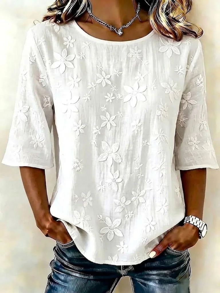 Women's Half Sleeve Blouse Summer White Floral Printing Crew Neck Daily Going Out Vintage Top