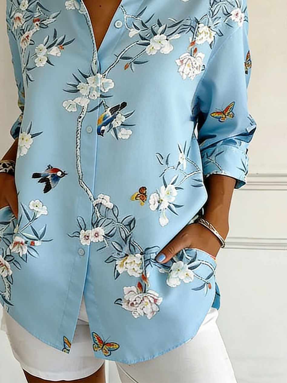 Floral Shirt Collar Loose Vintage Shirt