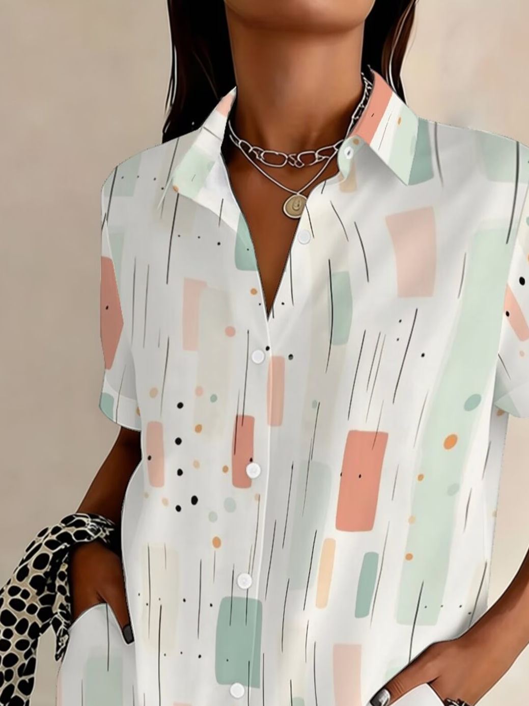 Women's Short Sleeve Shirt Summer White Abstract Printing Shirt Collar Daily Going Out Casual Top