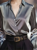 Vintage/Elegant Striped Long Sleeved Shawl Collar Shirt