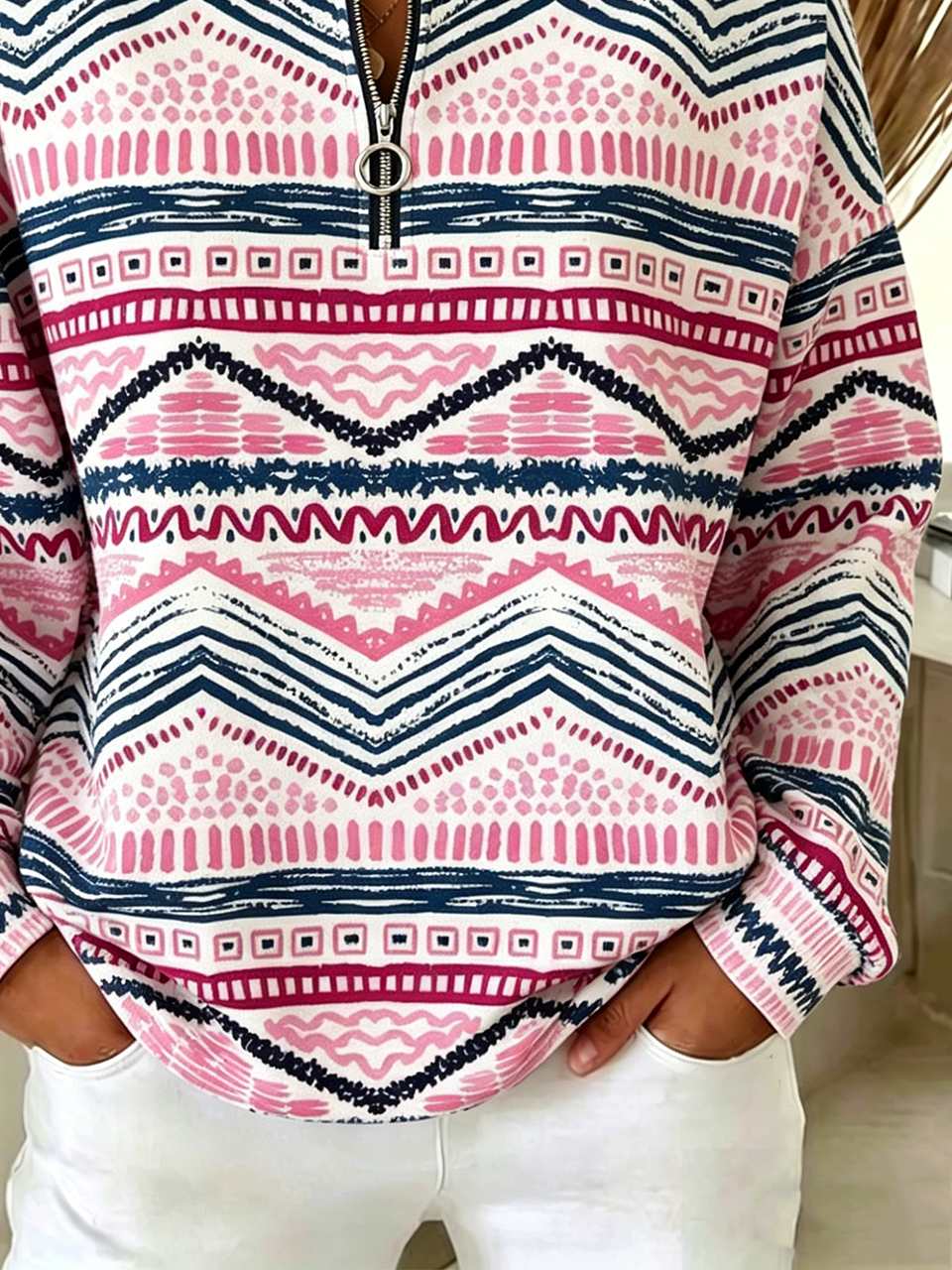 Casual Loose Crew Neck Geometric Sweatshirt