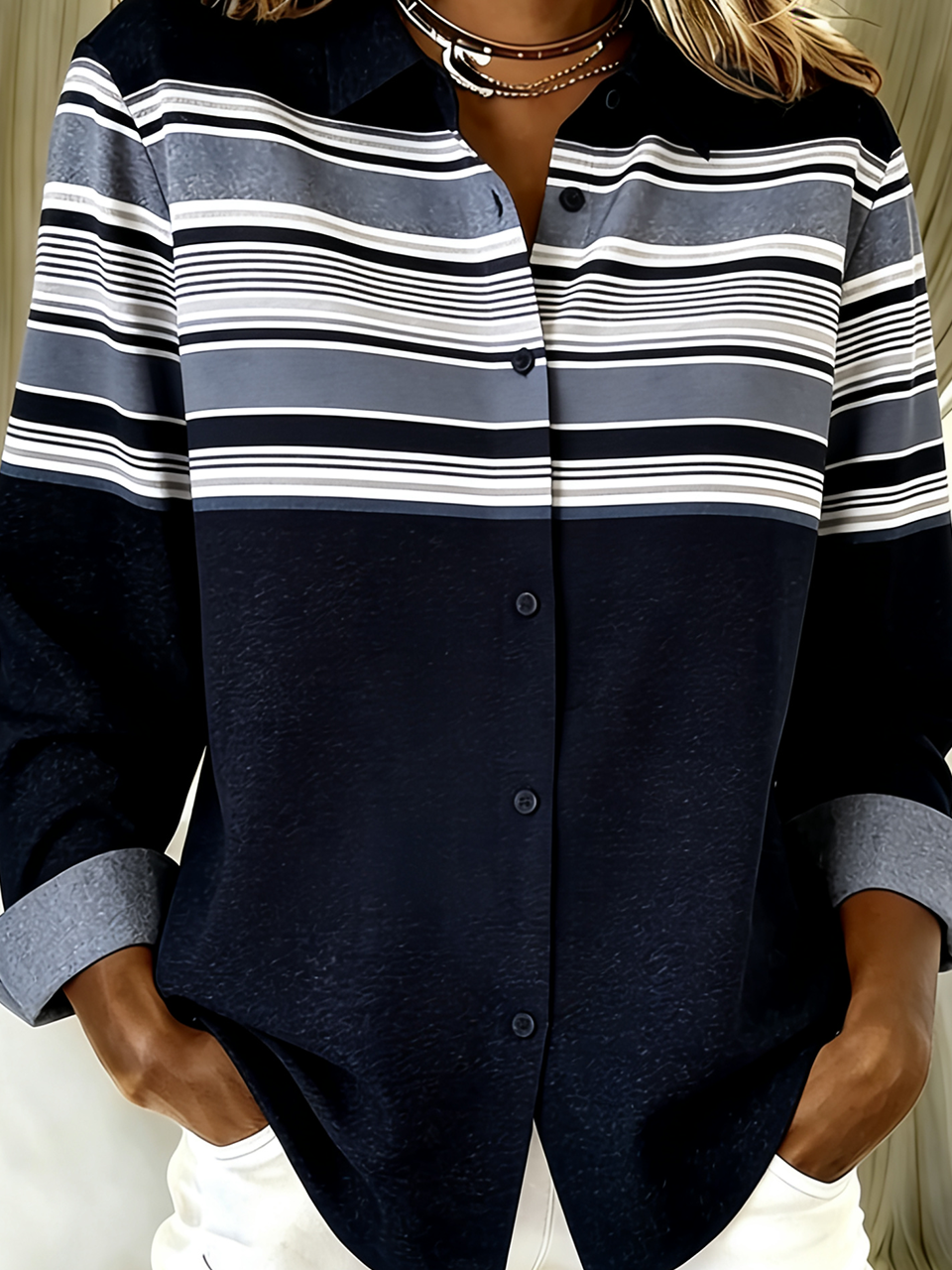 Striped Shirt Collar Loose Vintage Shirt