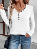 Casual Plain Buttoned V Neck T-shirt