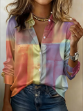 Women's Long Sleeve Shirt Spring/Fall As Picture Abstract Shawl Collar Daily Going Out Casual Top