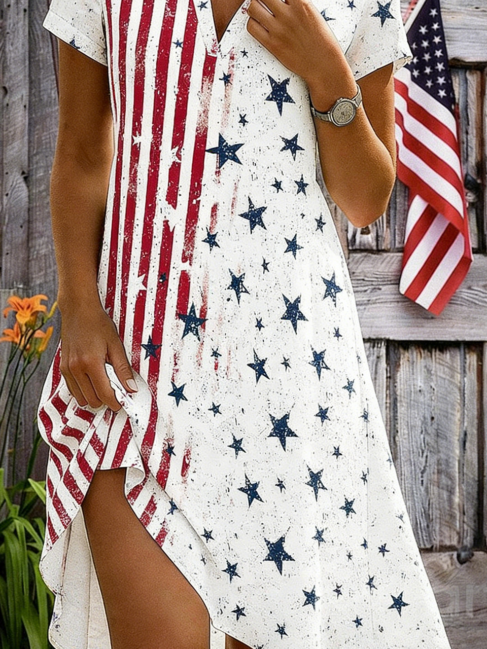 Independence Day Elegant Loose Shirt Dress With No