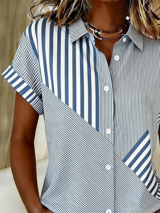Striped Elegant Shawl Collar Shirt