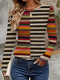 Women's Long Sleeve T-shirt Spring/Fall As Picture Striped Printing Jersey Crew Neck Daily Going Out Casual Top