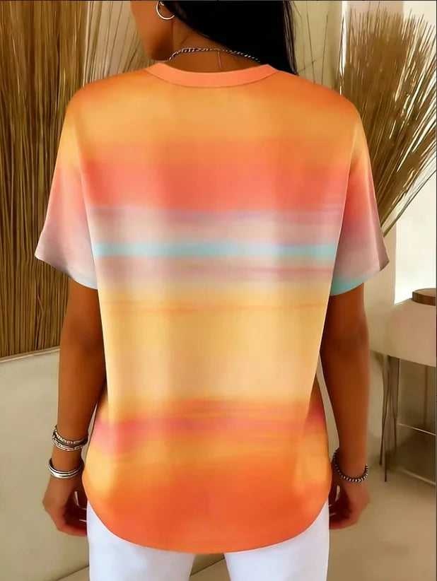 Women's Short Sleeve T-shirt Summer Orange Abstract Printing Jersey Crew Neck Daily Going Out Casual Top