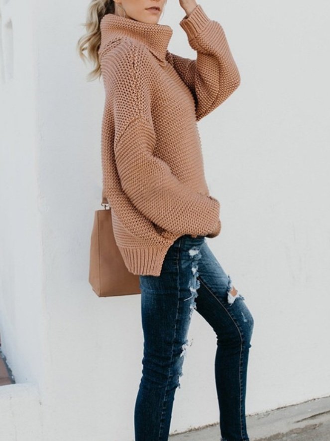 Loose Lady Romance Split Joint Plain Sweater