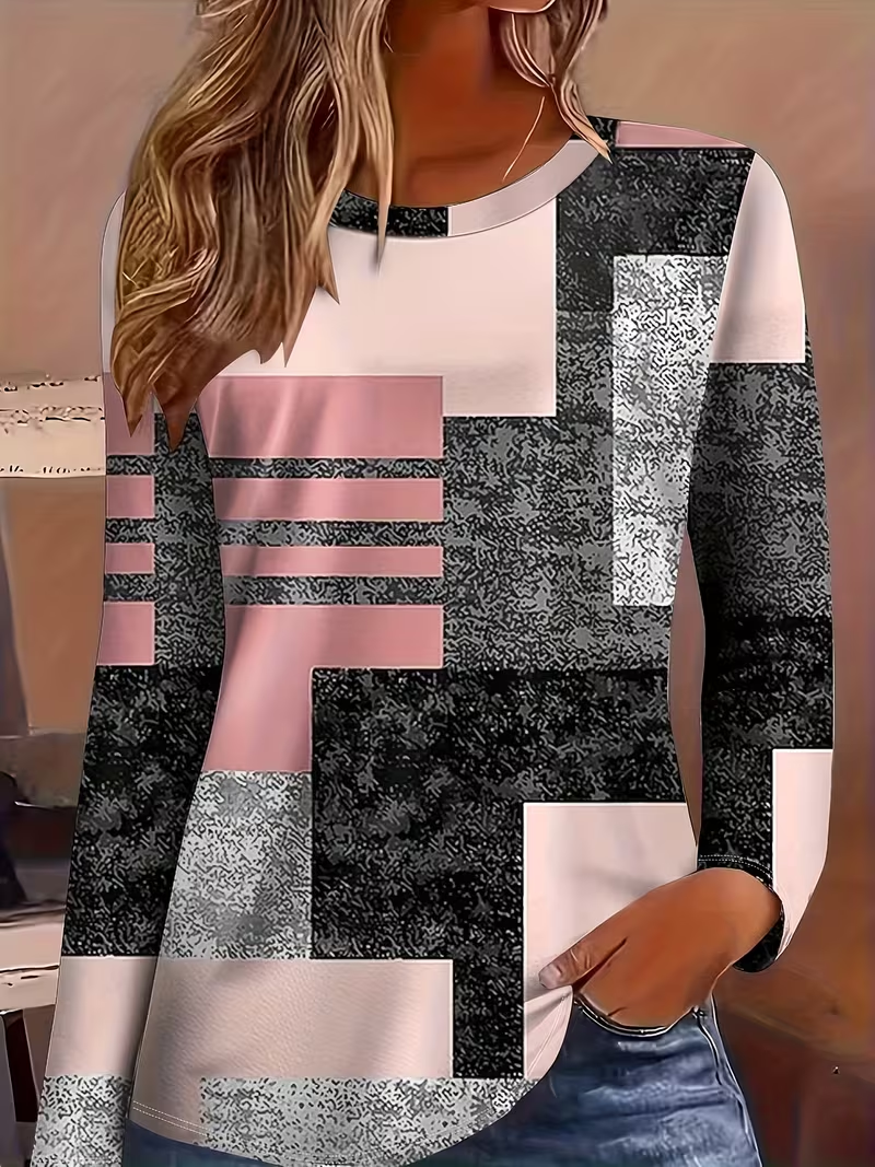 Women's Long Sleeve T-shirt Spring/Fall Pink Abstract Printing Jersey Crew Neck Daily Going Out Casual Top