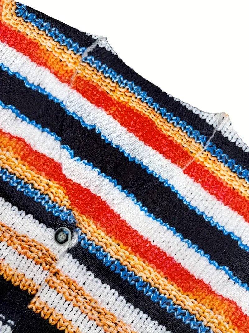 Loose Crew Neck Striped Peasant Cardigan