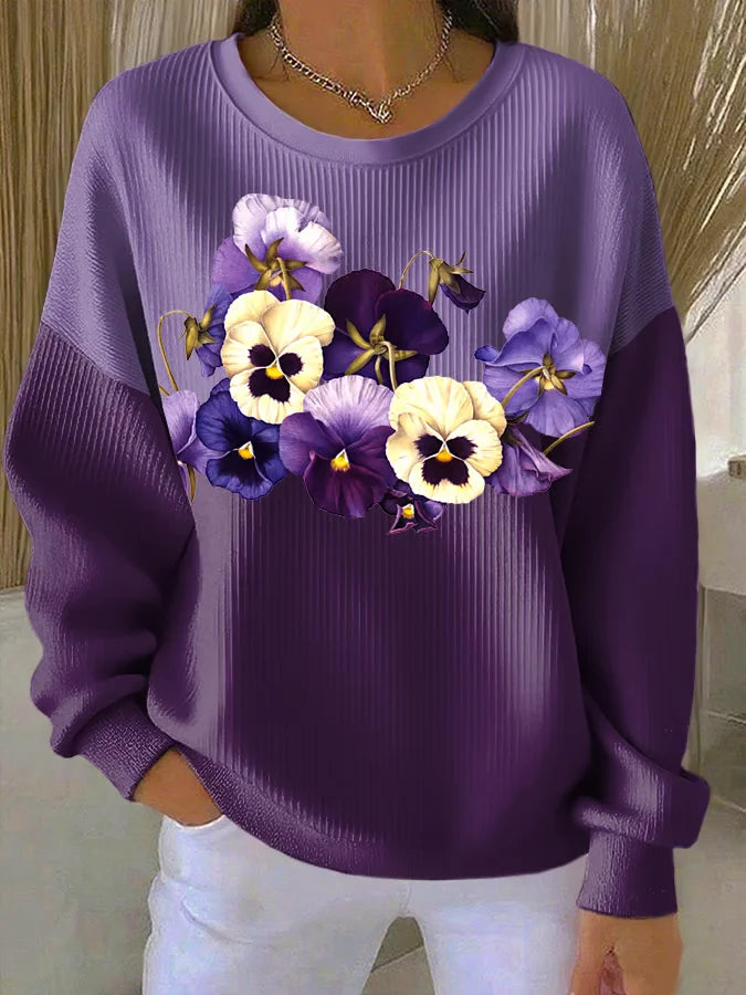 Casual Floral Crew Neck Sweatshirt