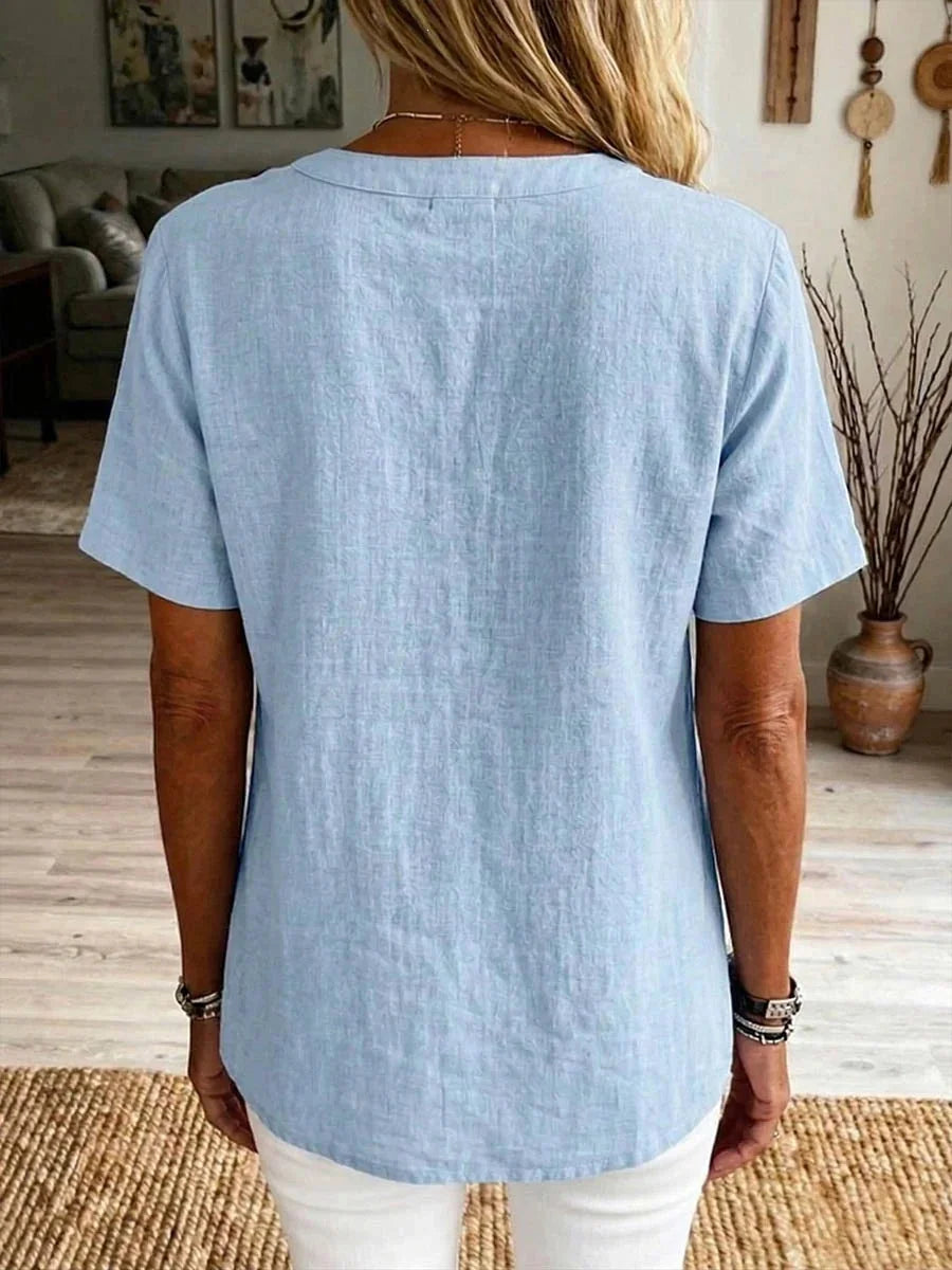 Cotton And Linen Stand Collar Short Sleeve Button Summer Daily Going Out Casual Shirt