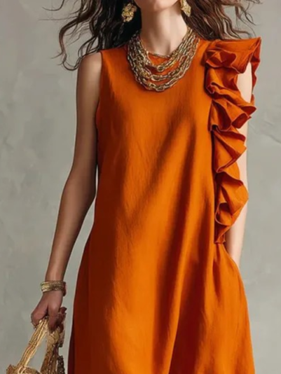 Casual Plain Crew Neck Maxi Dress