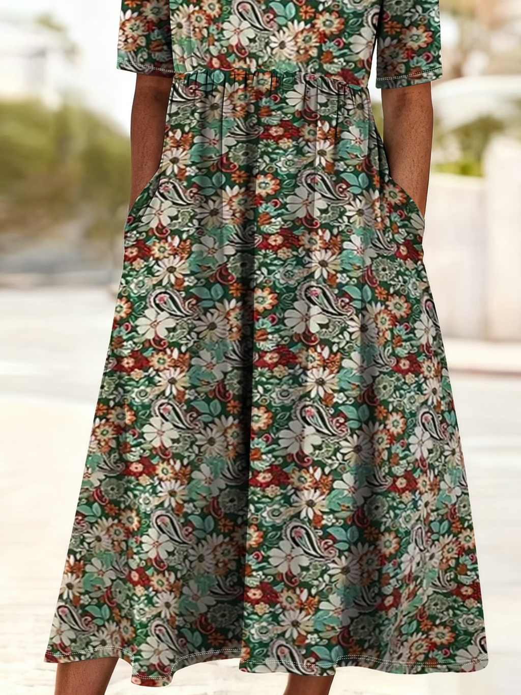 Women's Short Sleeve Summer As Picture Floral Printing Crew Neck Daily Going Out Casual Maxi H-Line Shift Dress Dress