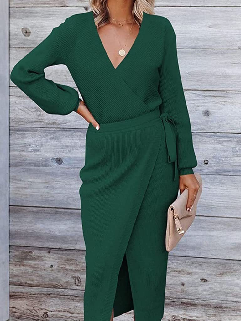 Women's Long Sleeve Spring/Fall Khaki Plain Split Joint V Neck Daily Going Out Vintage Maxi A-Line Tank Dress
