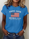 Women's Short Sleeve T-shirt Summer Blue Independence Day (Flag) Printing Jersey Crew Neck Daily Going Out Casual Top