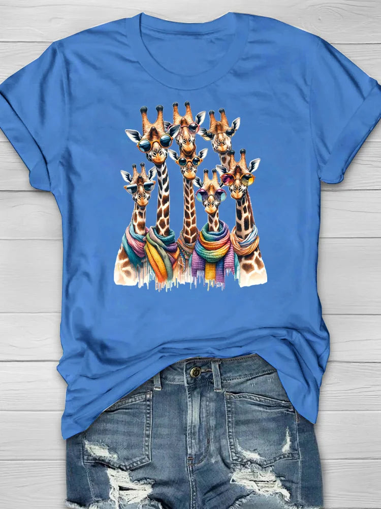 Cotton Casual Giraffe Crew Neck Loose T-Shirt