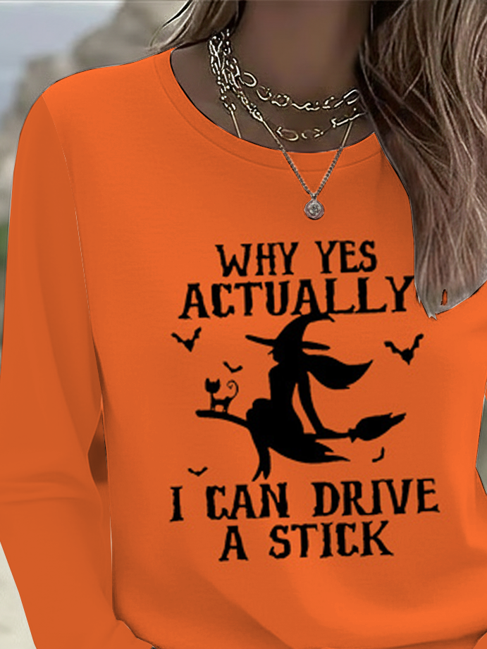 Women's Long Sleeve T-shirt Spring/Fall Orange Halloween Printing Jersey Crew Neck Daily Going Out Casual Top